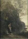 Corot Jean-Baptiste Camille Peasant Girl Grazing a Cow at the a Forest  - Hermitage